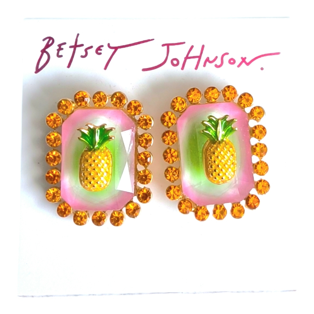 NEW Betsey Johnson Backyard Pineapple Crystal Stud Earrings